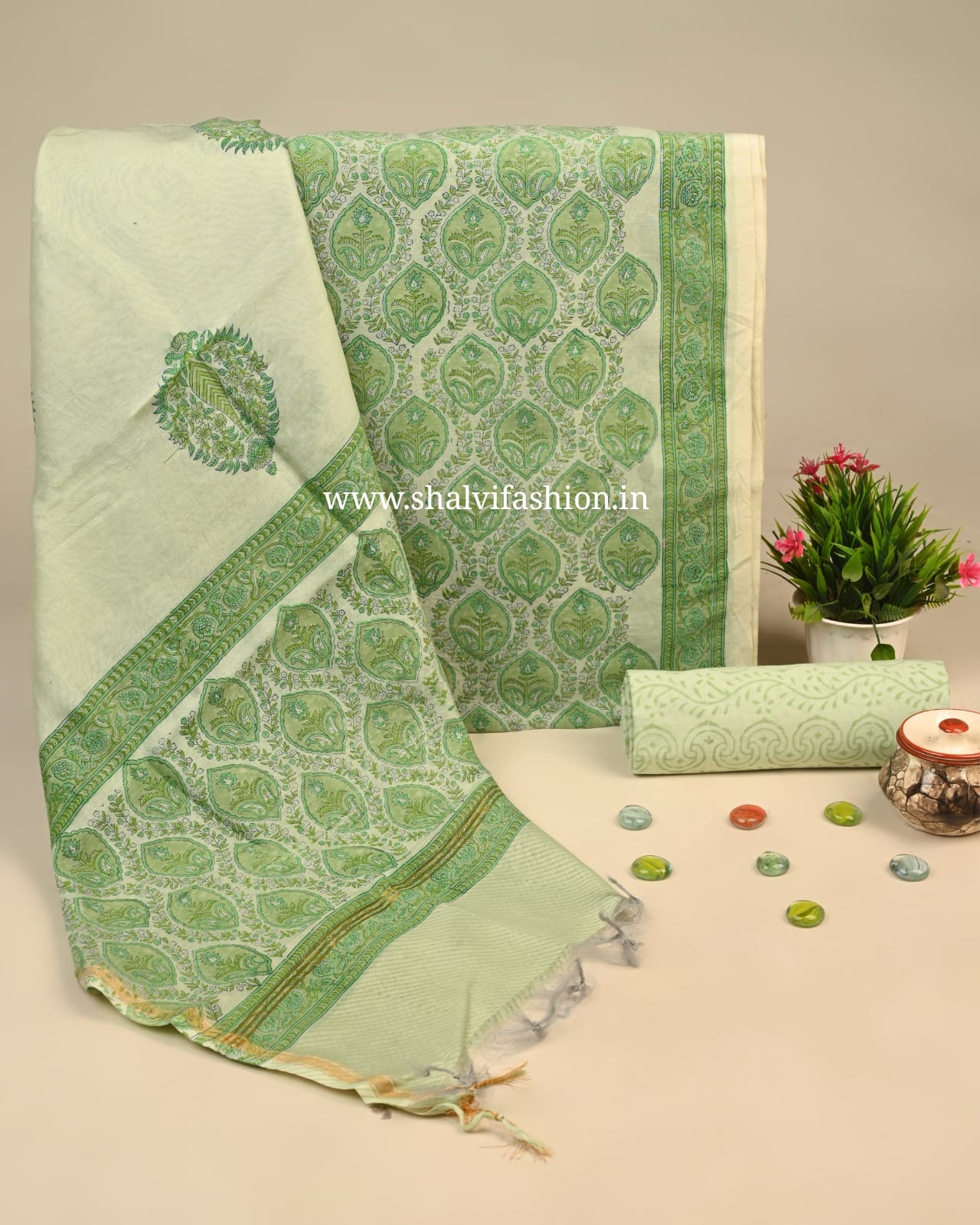 Shop unstitched block printed chanderi silk suits (CHA14)