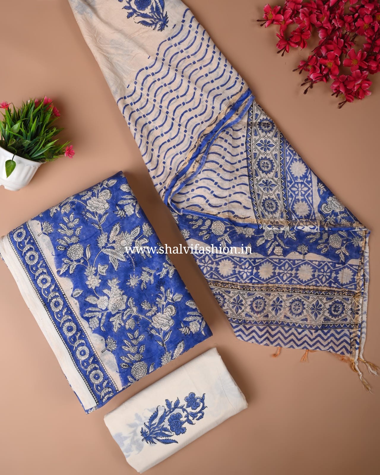 Shop hand block printed chanderi silk suits (CHA157)