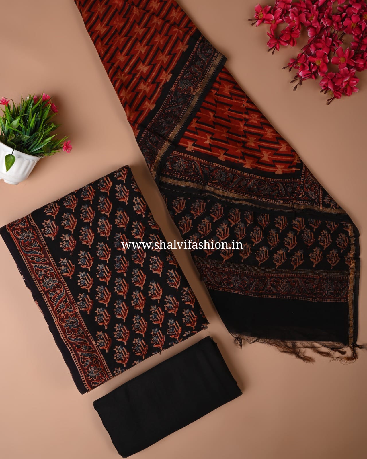 Shop hand block printed chanderi silk suits online shopping (CHA159)