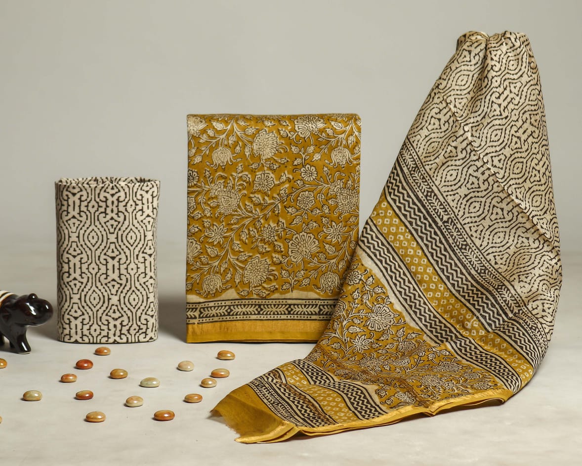 Shop bagru print chanderi silk suits (CHA16)