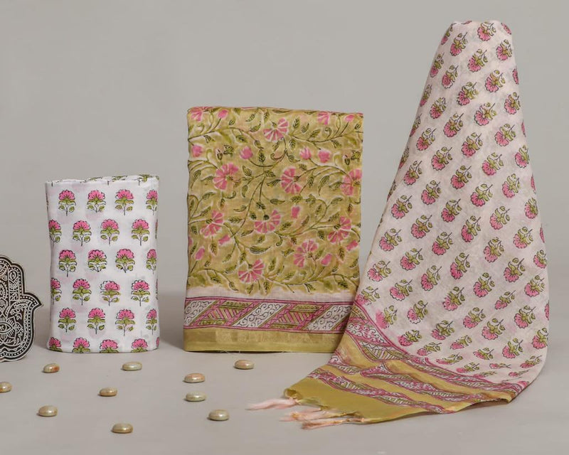 Shop hand block print chanderi silk suits in jaipur (CHA163)