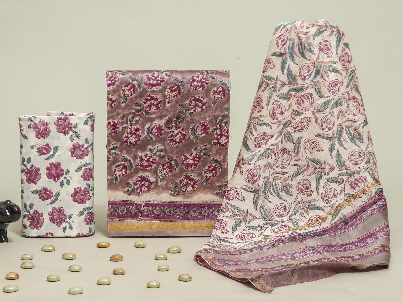 Shop hand block print chanderi suits in jaipur (CHA184)