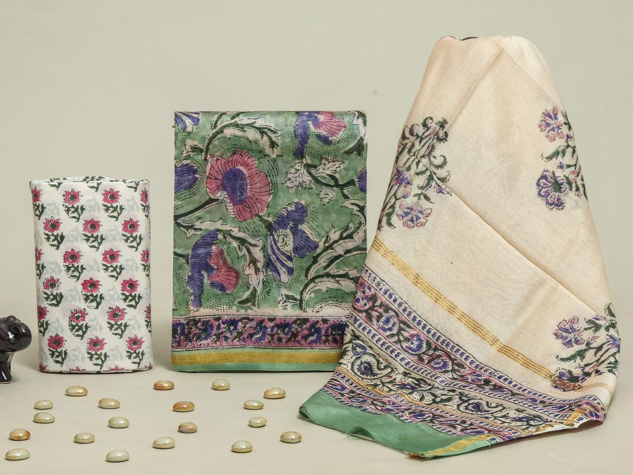 Shop hand block printed chanderi silk suit sets (CHA186)