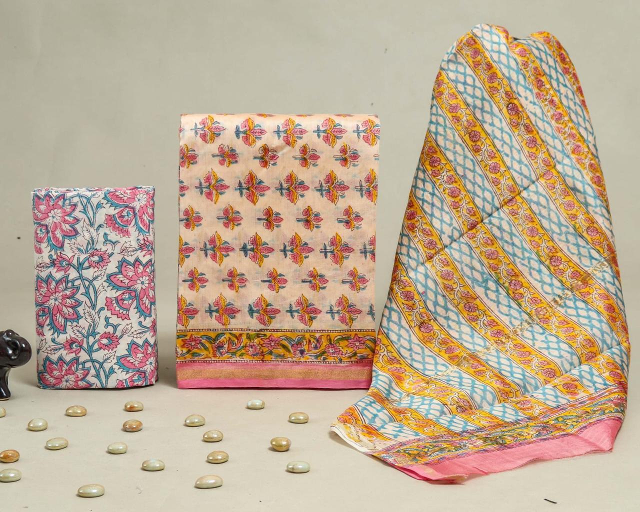 Shop hand block print chanderi silk suits online (CHA188)