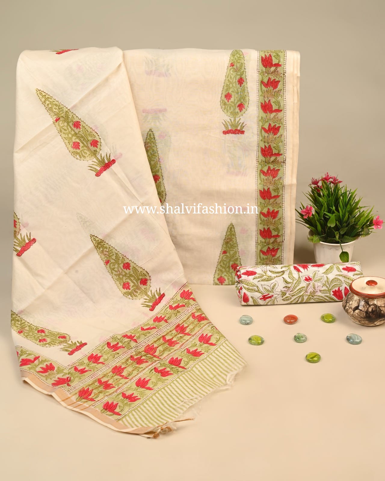 Shop block printed chanderi silk suits online shopping (CHA18)