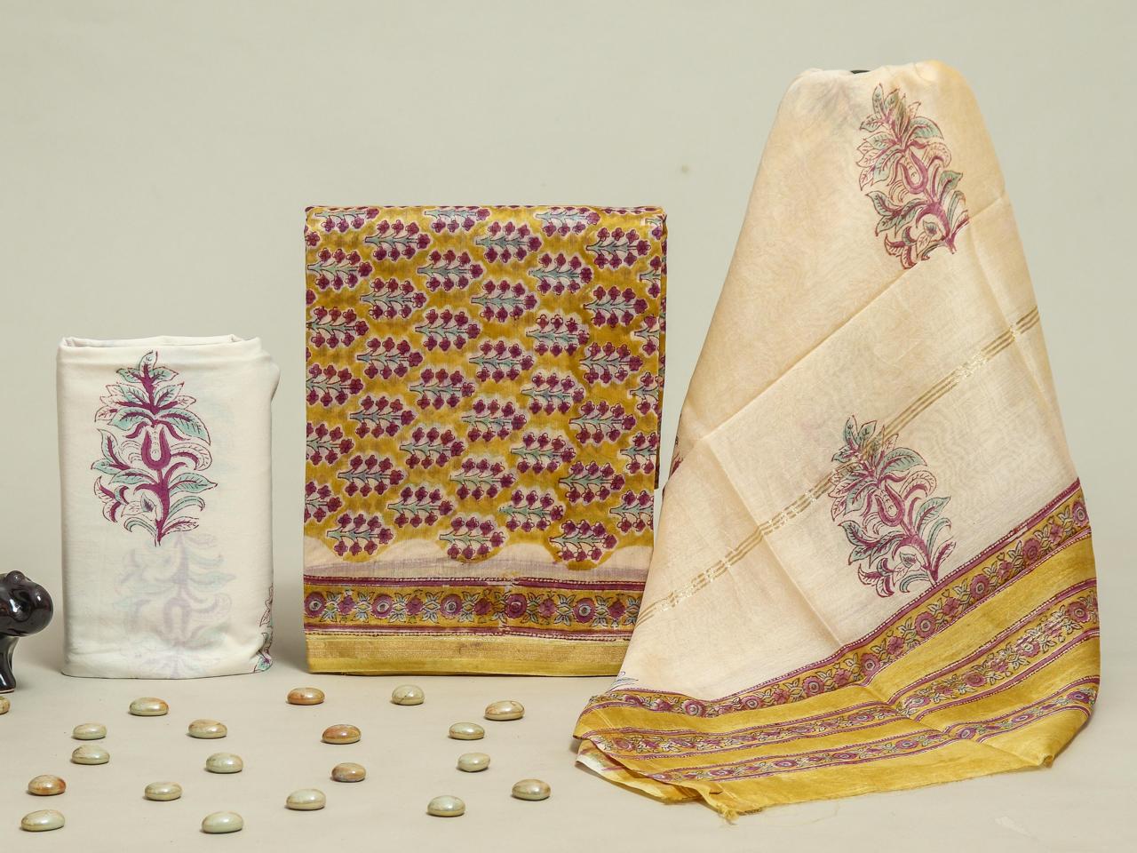 Shop block printed chanderi silk suits in jaipur (CHA193)