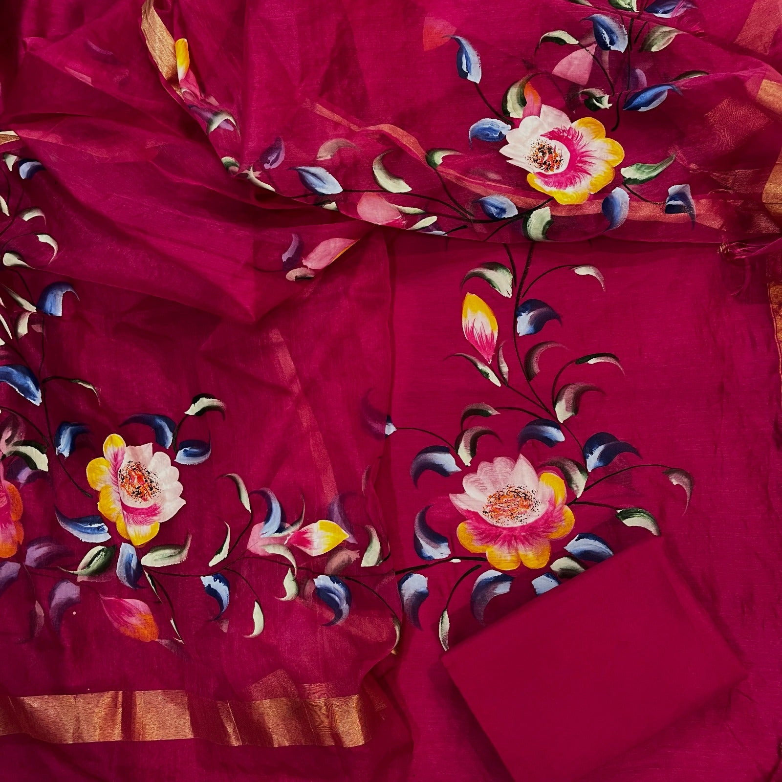 Shop hand paint chanderi silk suits in jaipur (CHA194)