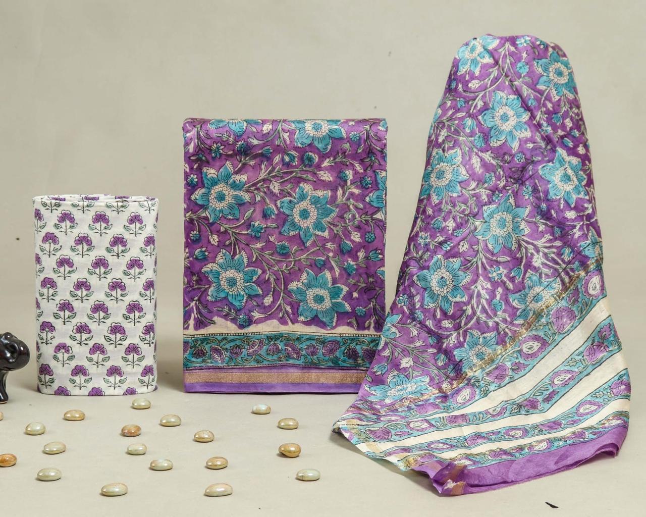 Shop hand block print chanderi suits in jaipur (CHA197)