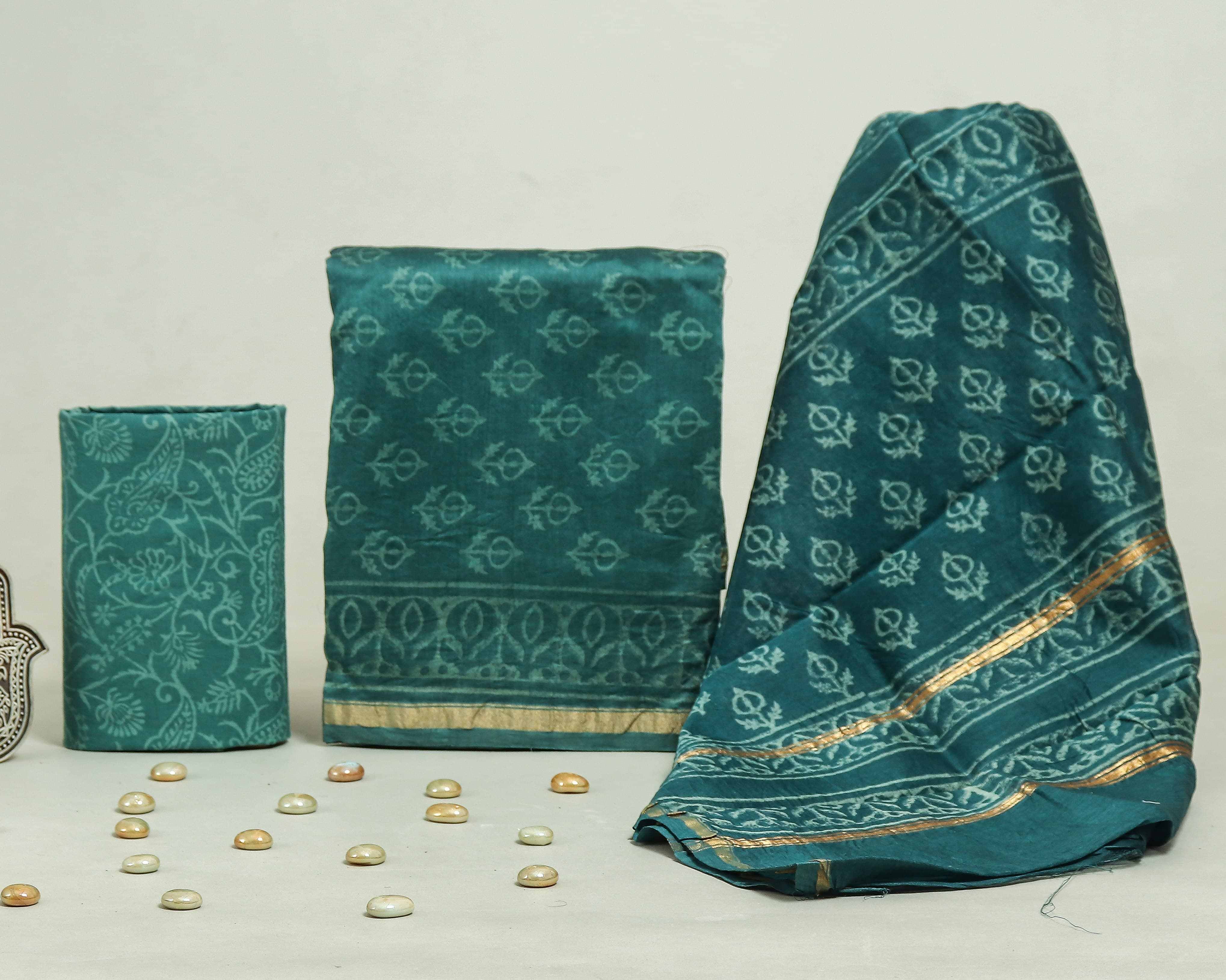 Shop block printed chanderi silk suits online (CHA199)