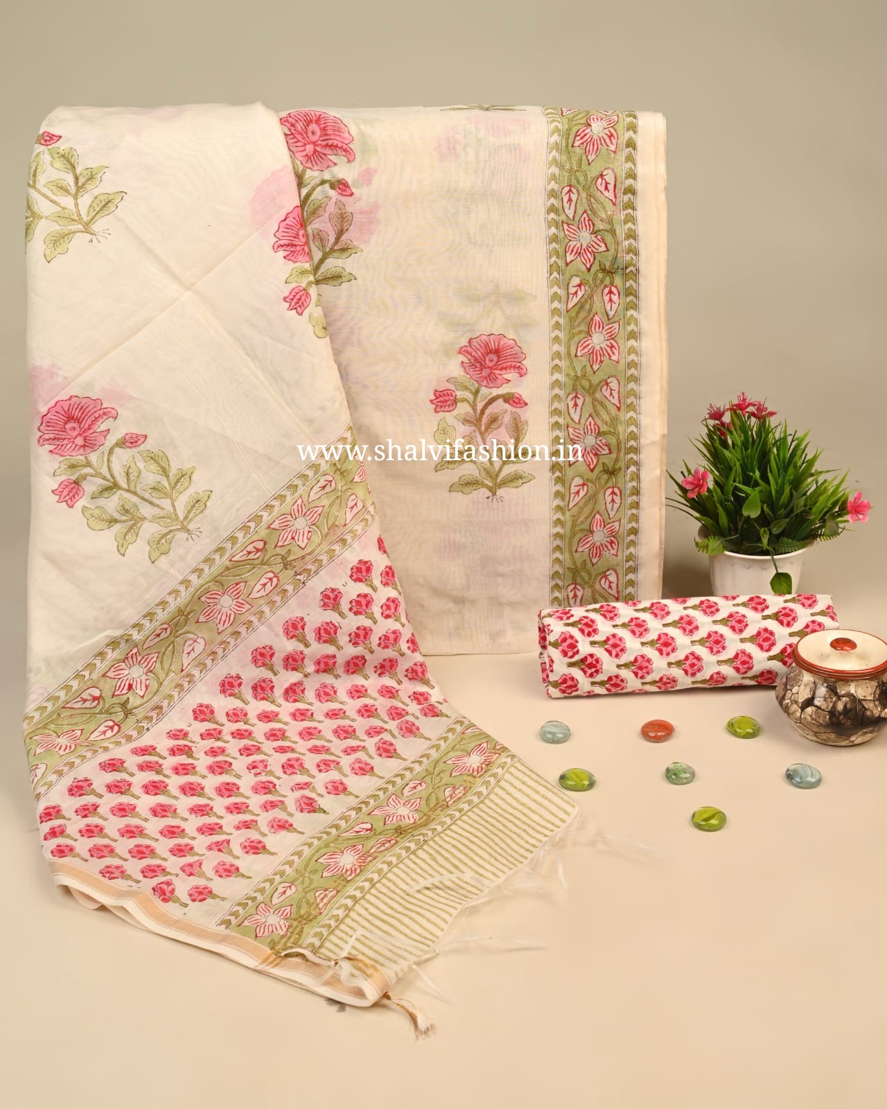 Shop block printed chanderi silk suits online (CHA19)