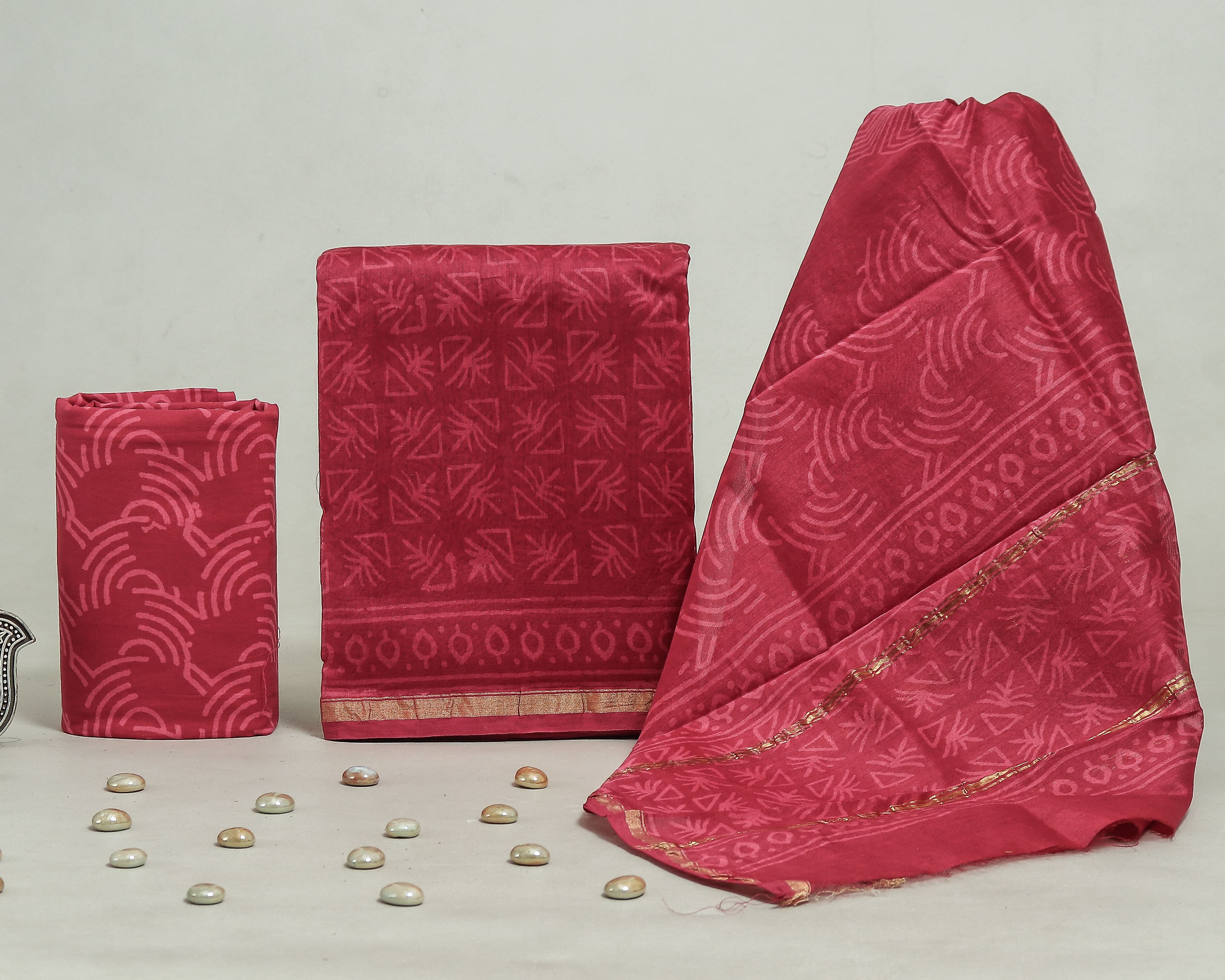 Shop unstitched block print chanderi suits (CHA200)
