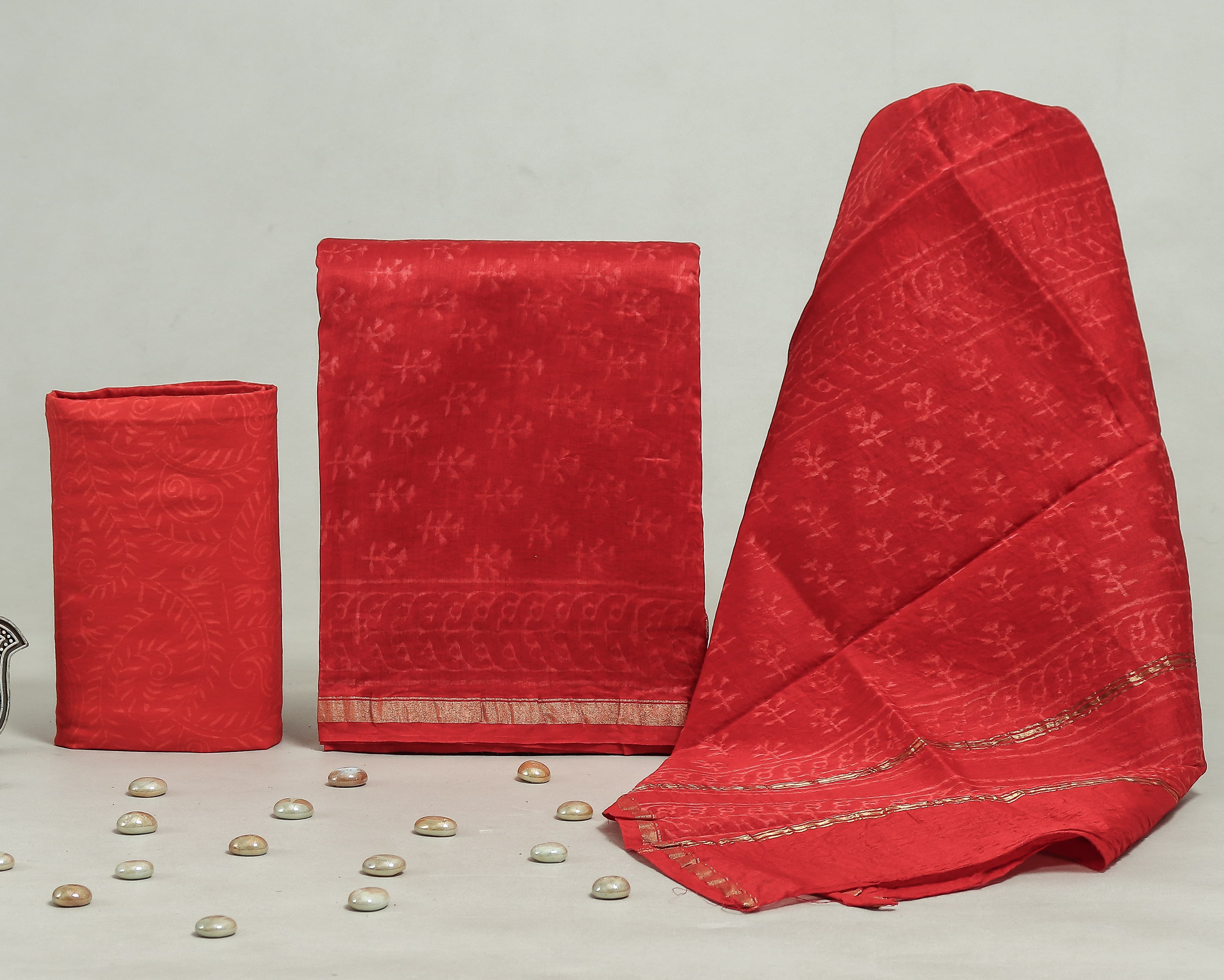 Shop block printed chanderi silk suits online shopping (CHA204)