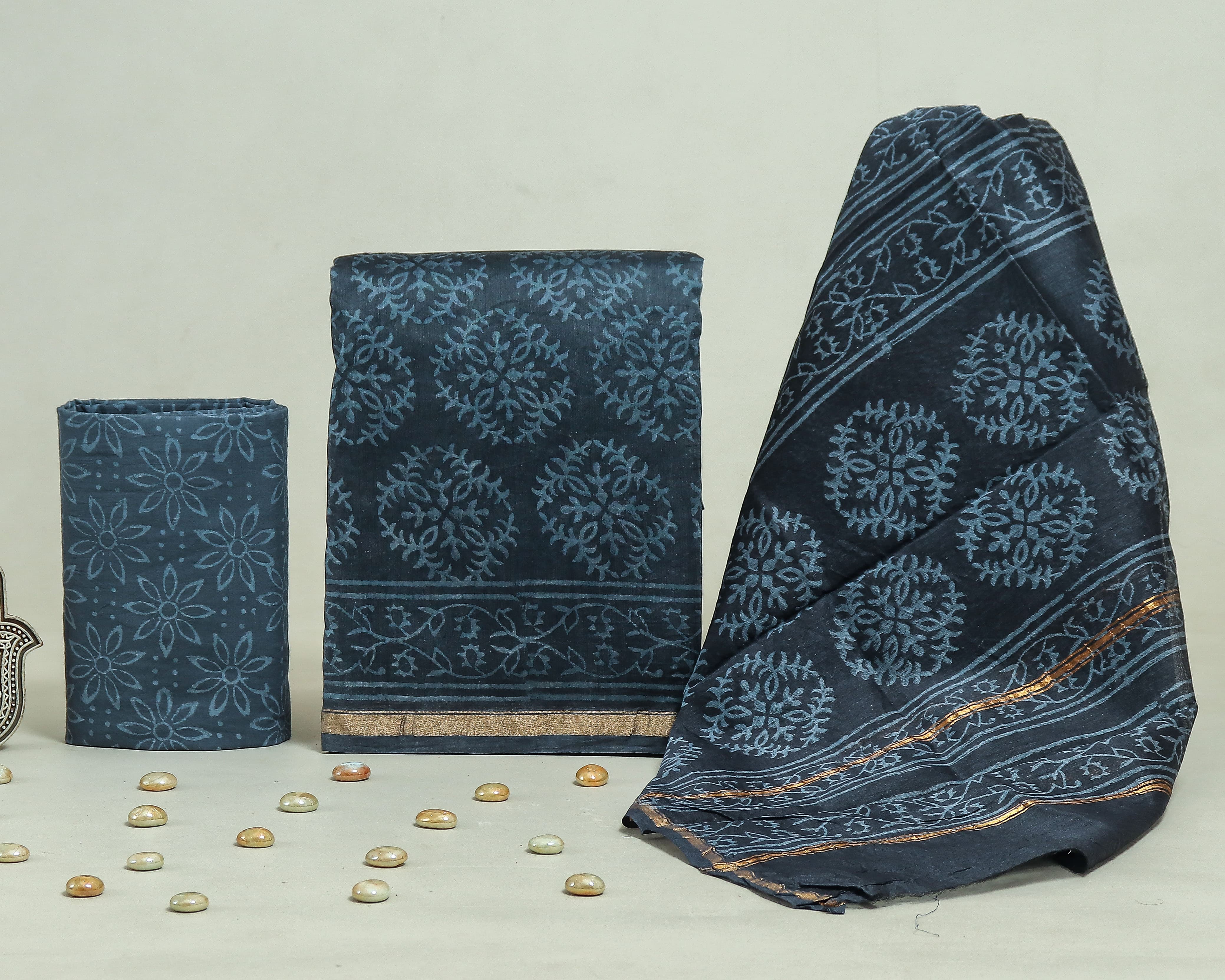 Shop jaipuri print chanderi silk suits (CHA205)