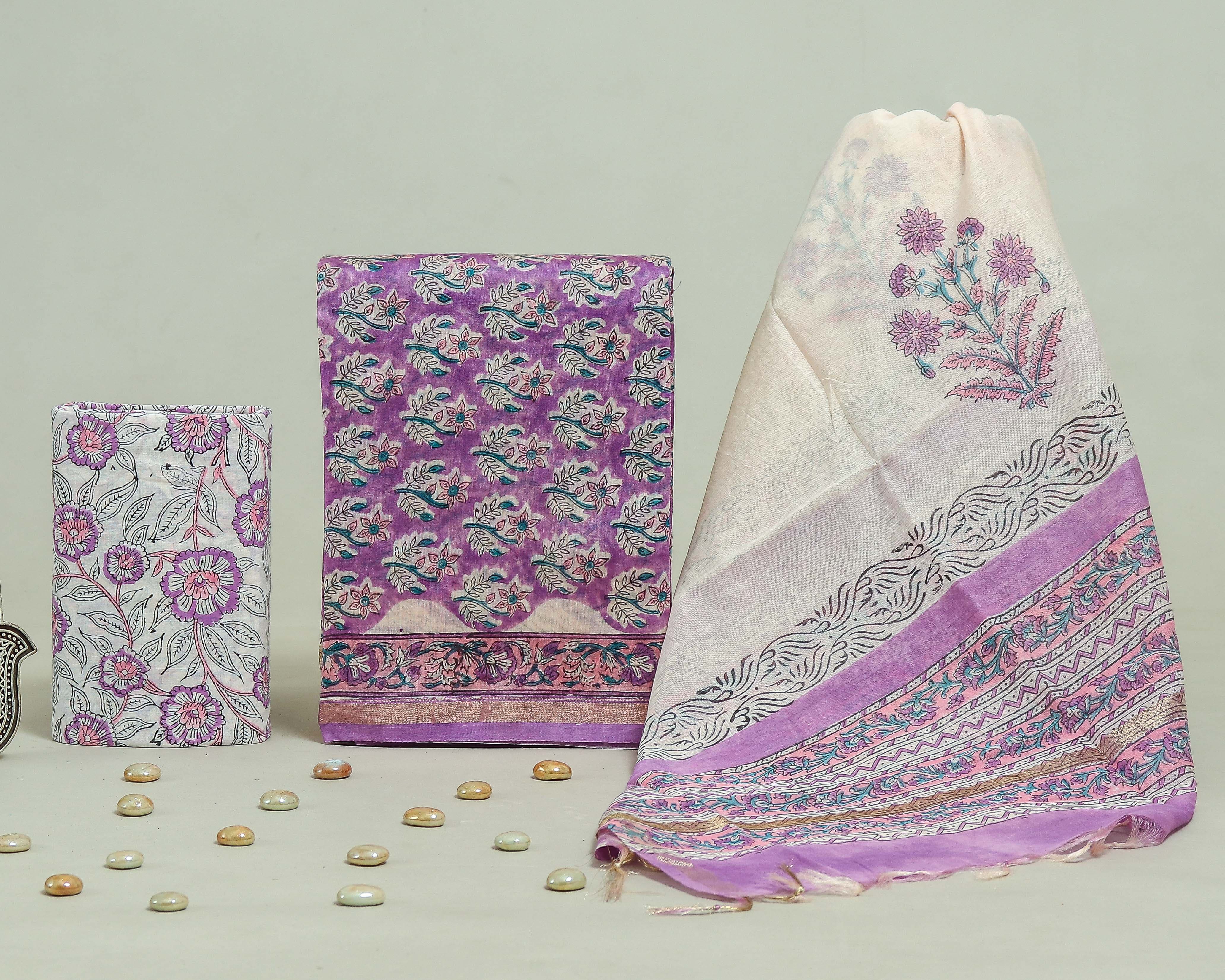 Shop hand block printed chanderi silk suits in jaipur (CHA207)