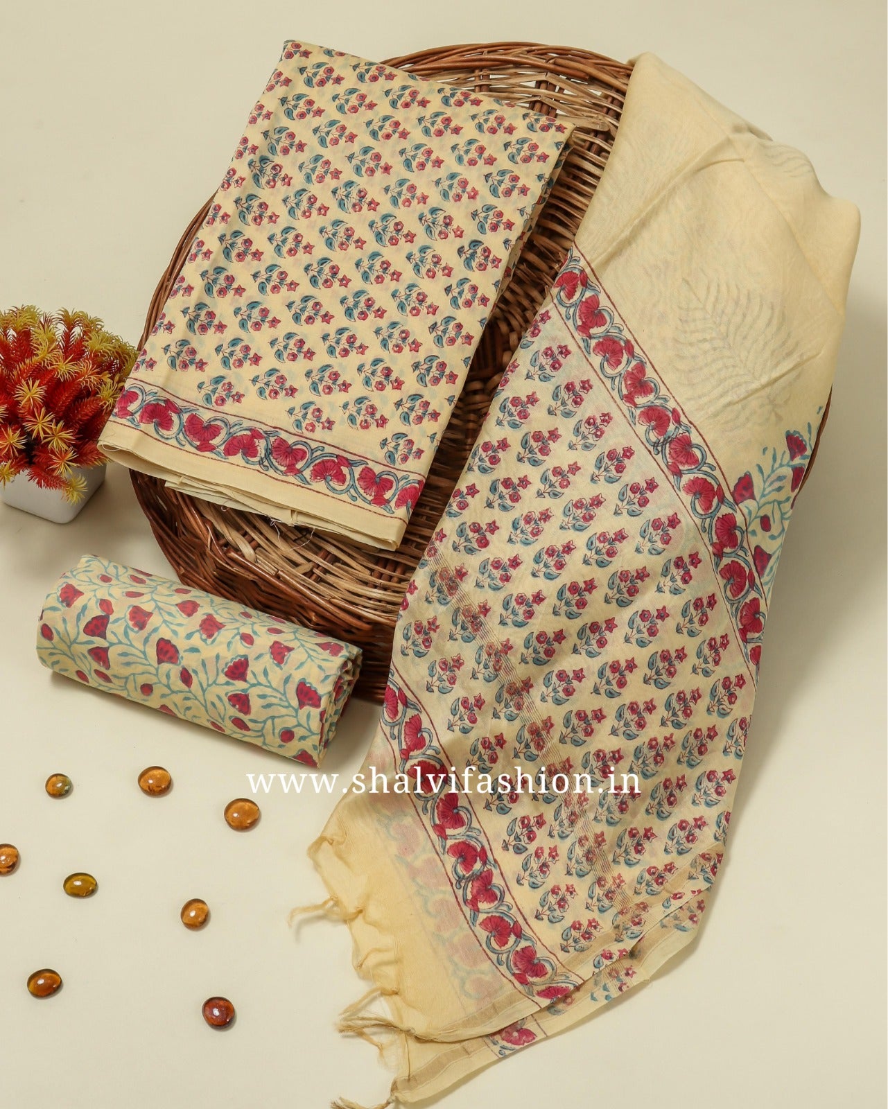 Shop hand block print chanderi silk suits online (CHA208)