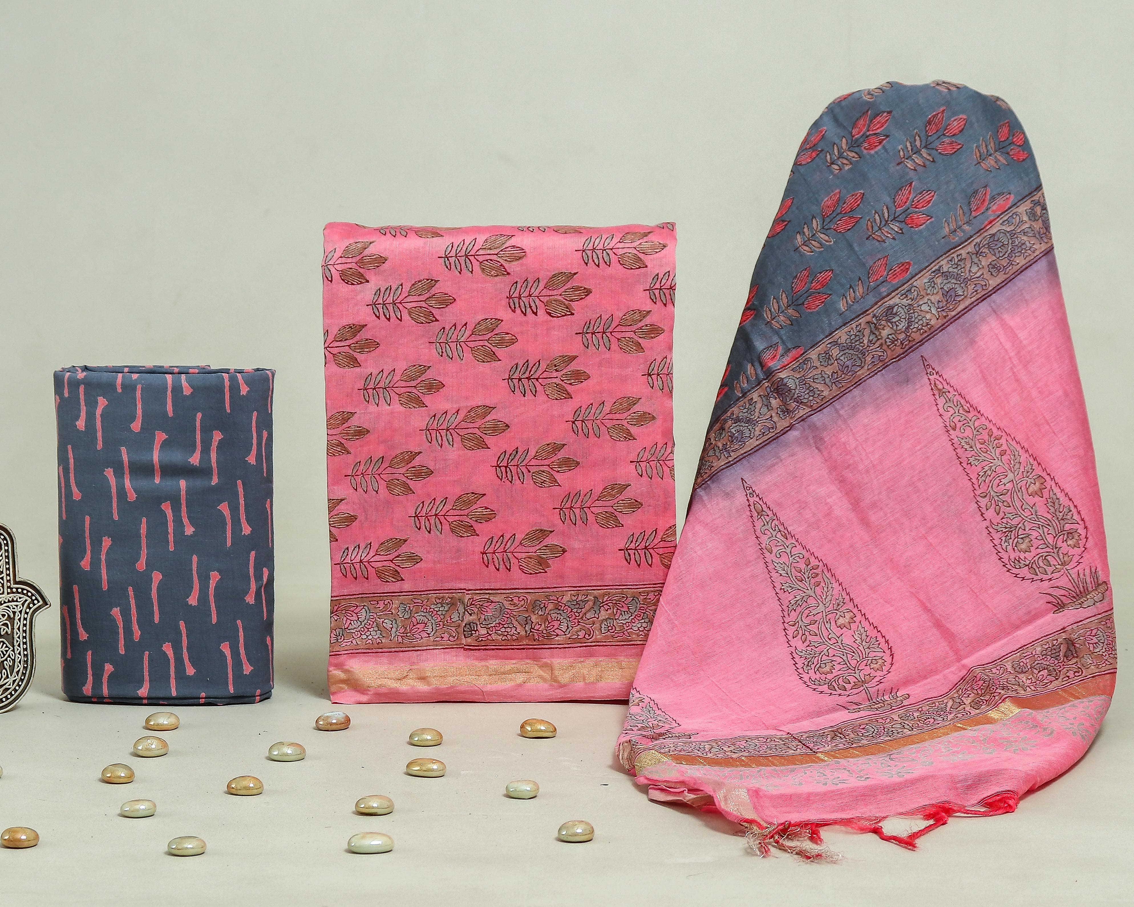 Elegant Hand Block Print Chanderi Silk Suit Set (CHA209)