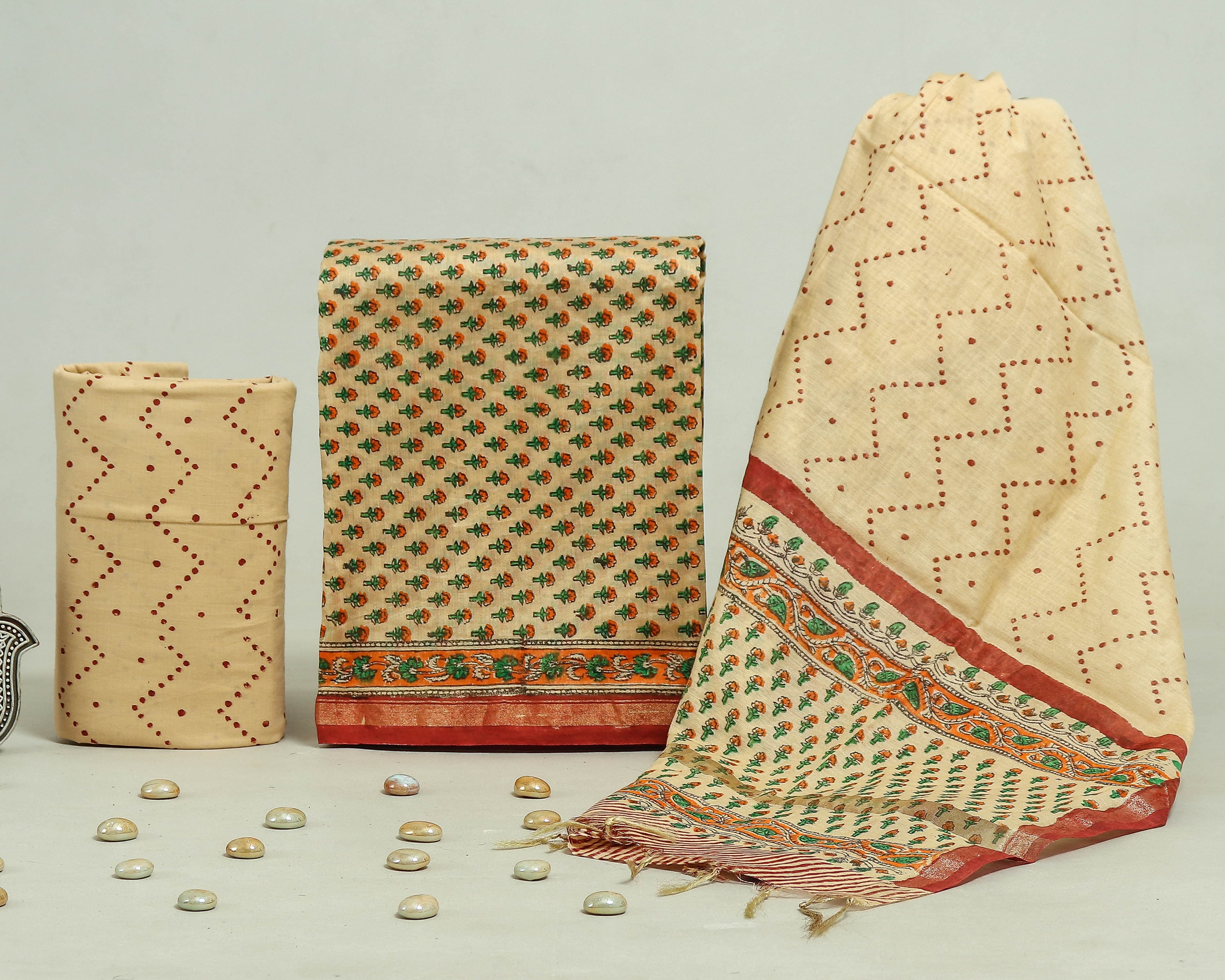 Shop hand block print chanderi silk suits in jaipur (CHA210)