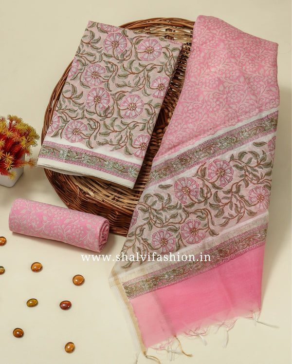 Shop unstitched block printed chanderi silk suits online (CHA217)