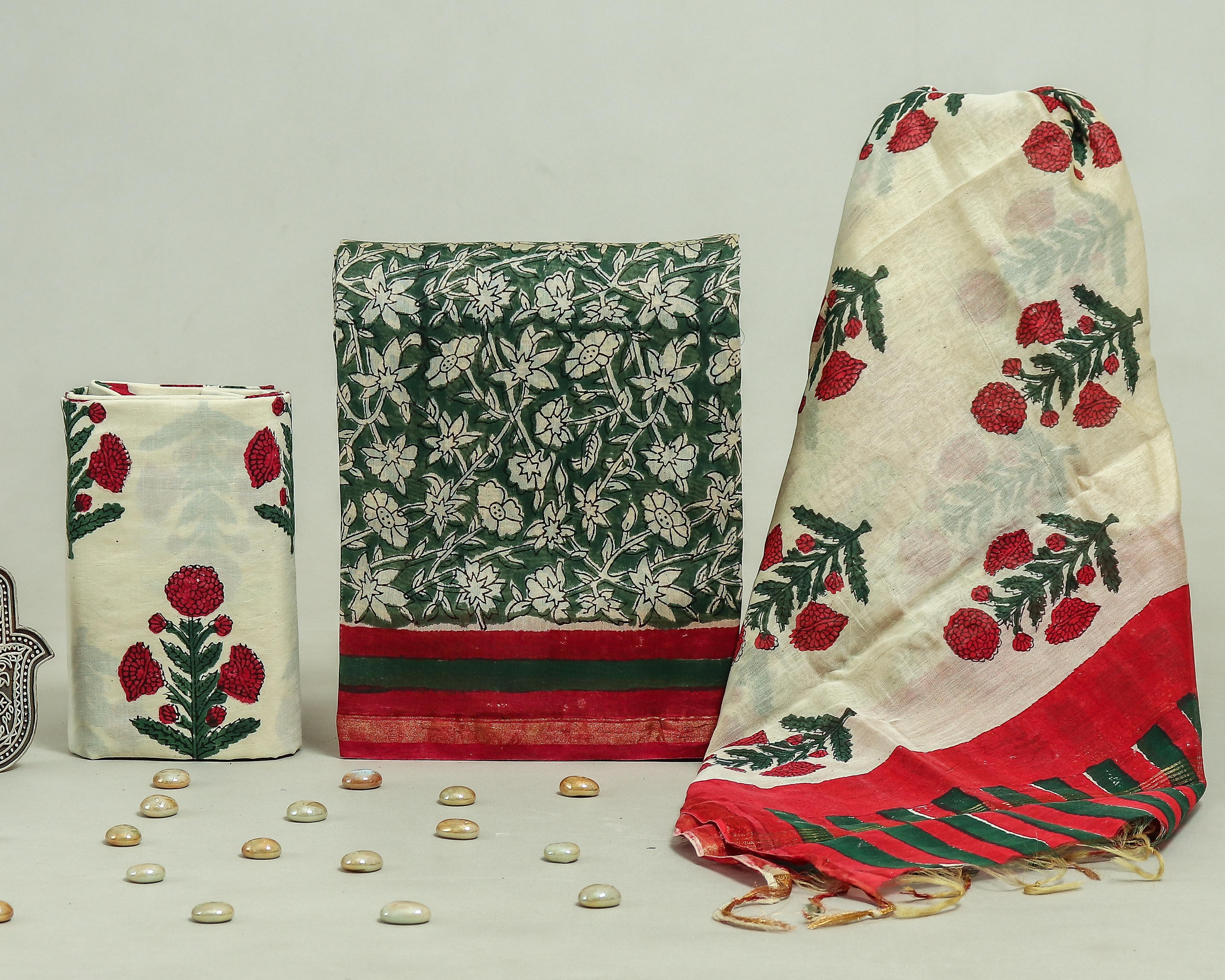 Shop bagru block printed chanderi suit sets in jaipur (CHA227)