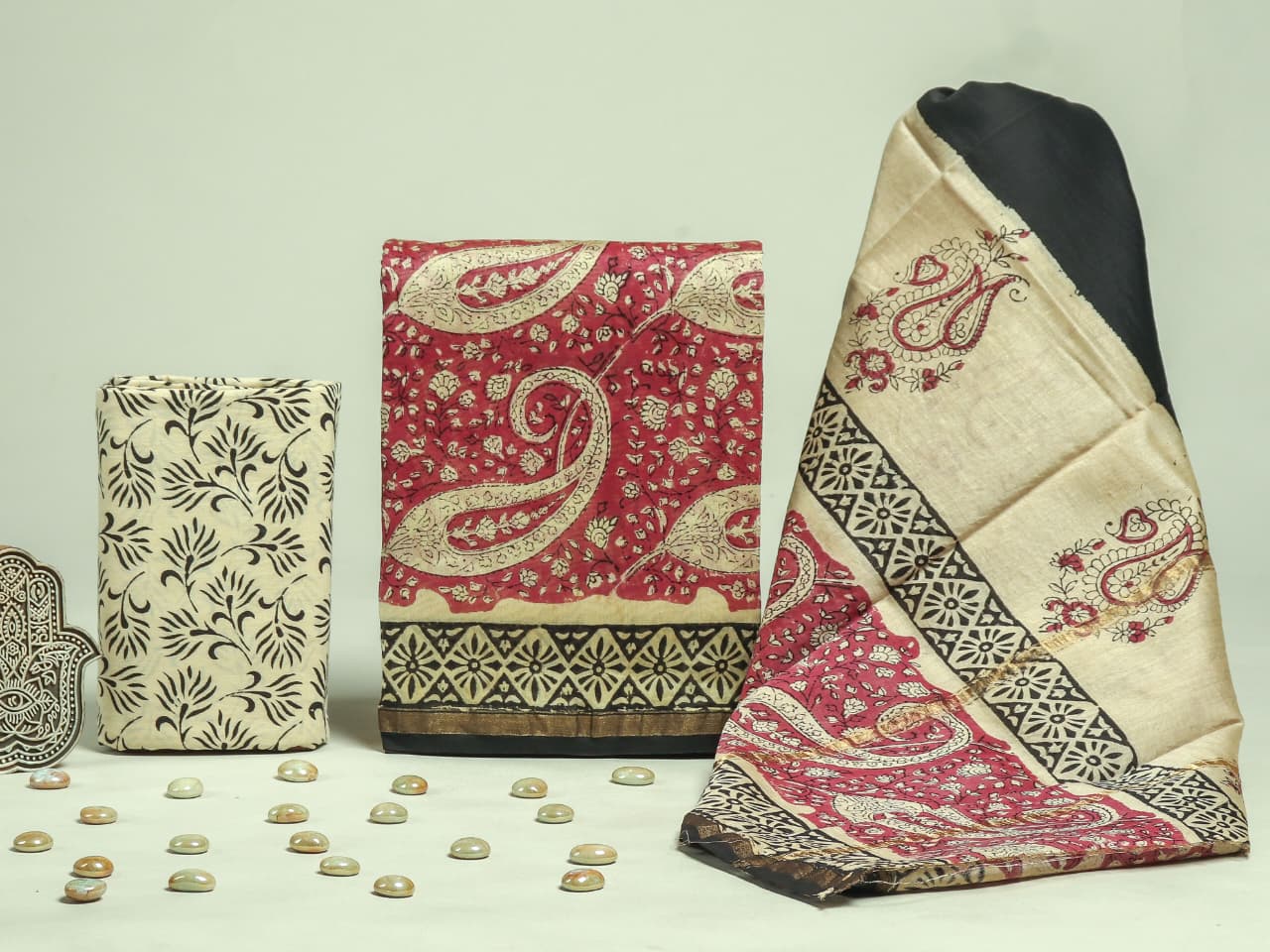 Shop unstitched hand block print chanderi silk suits (CHA228)
