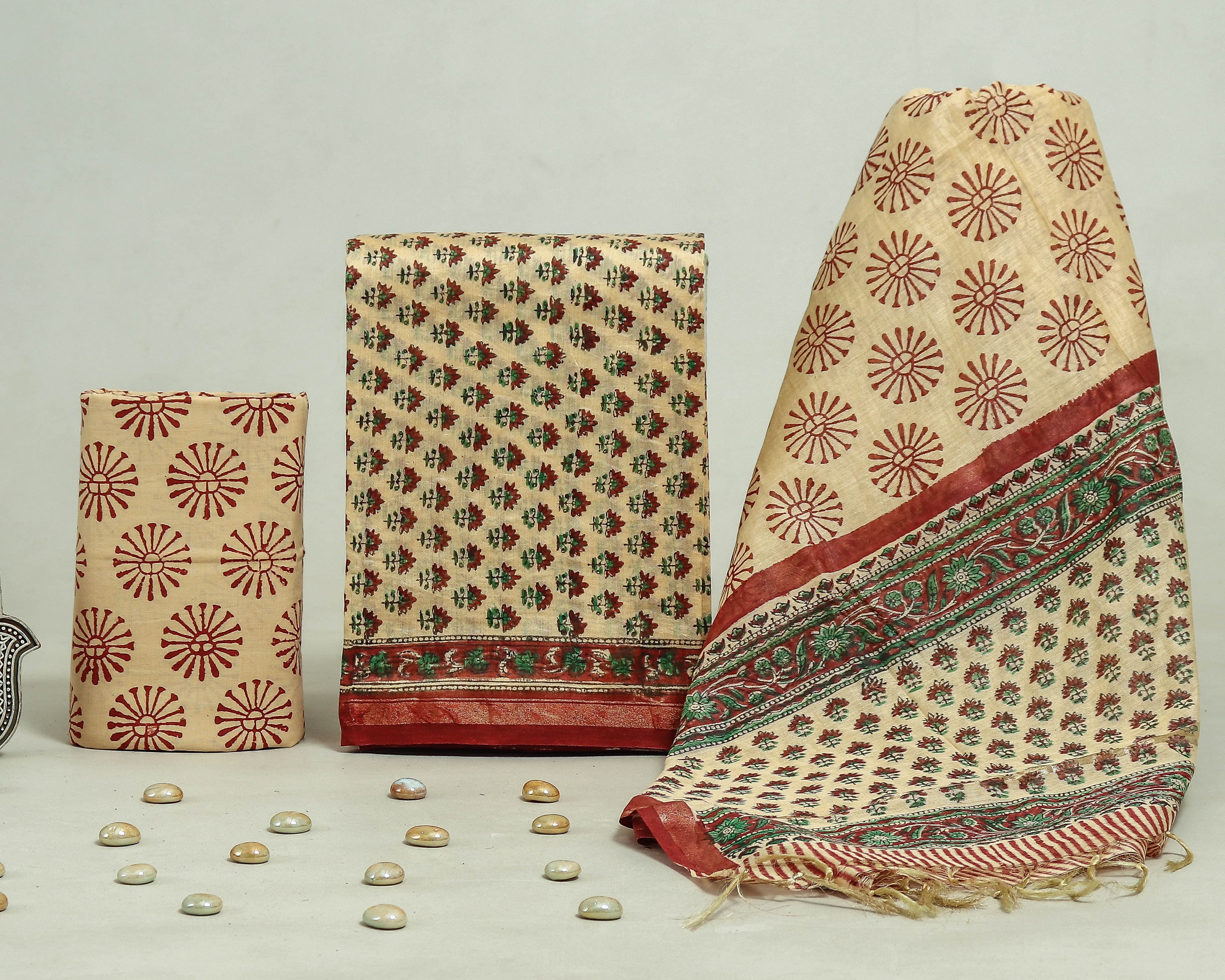 Shop hand block print chanderi silk suits online (CHA229)