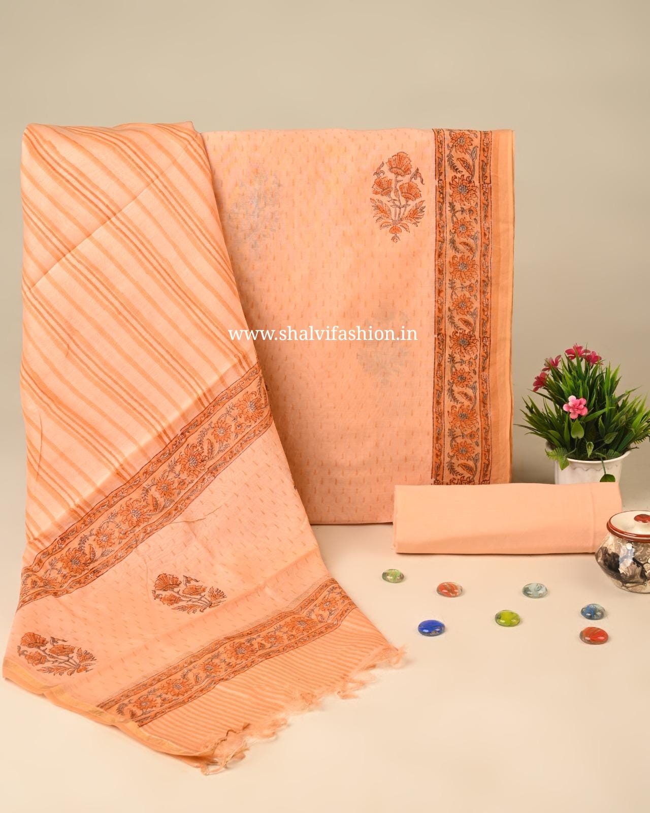 Shop block print chanderi silk suits online (CHA230)