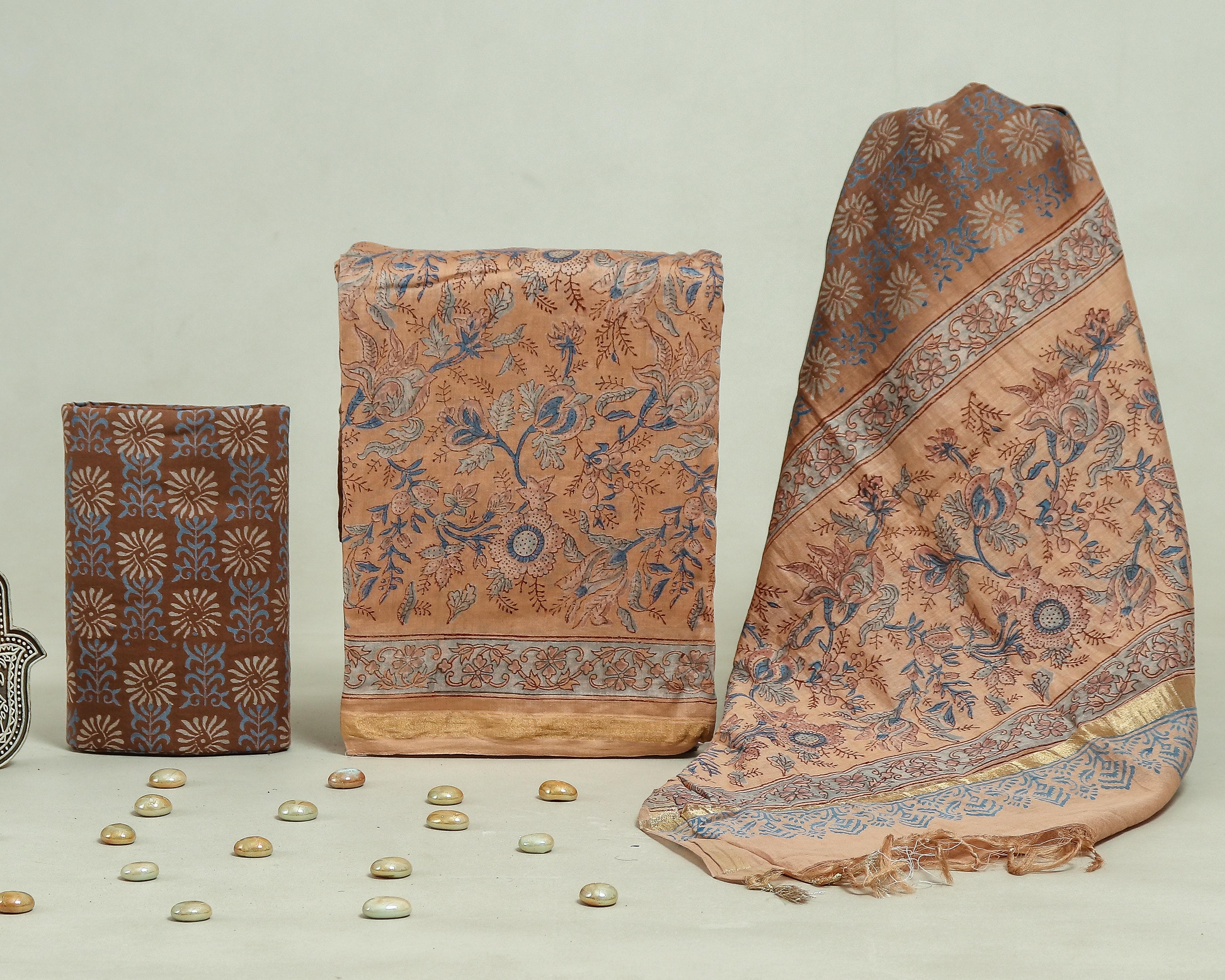 Shop unstitched hand block print chanderi suits (CHA230)
