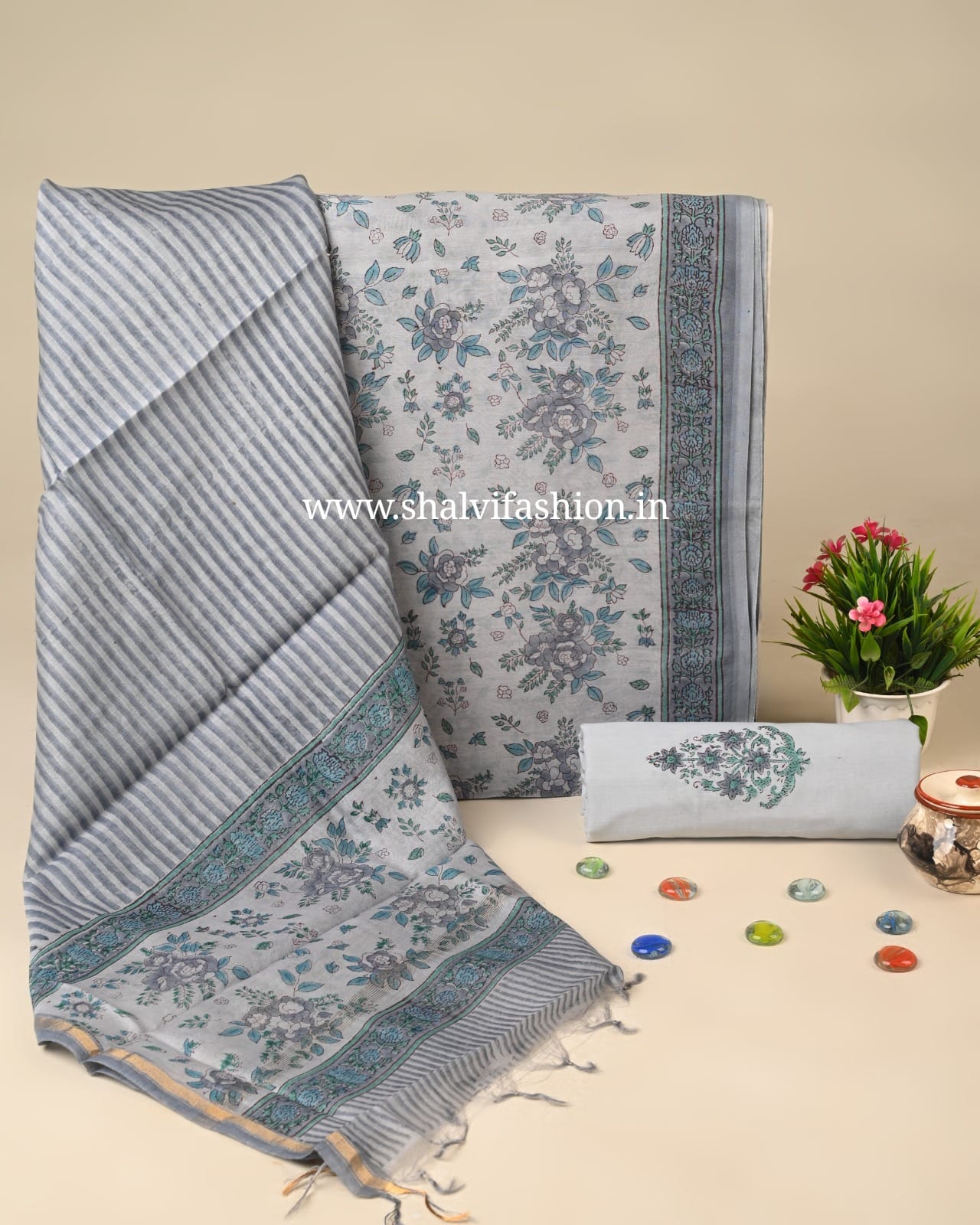 Shop block printed chanderi silk suits in jaipur (CHA232)