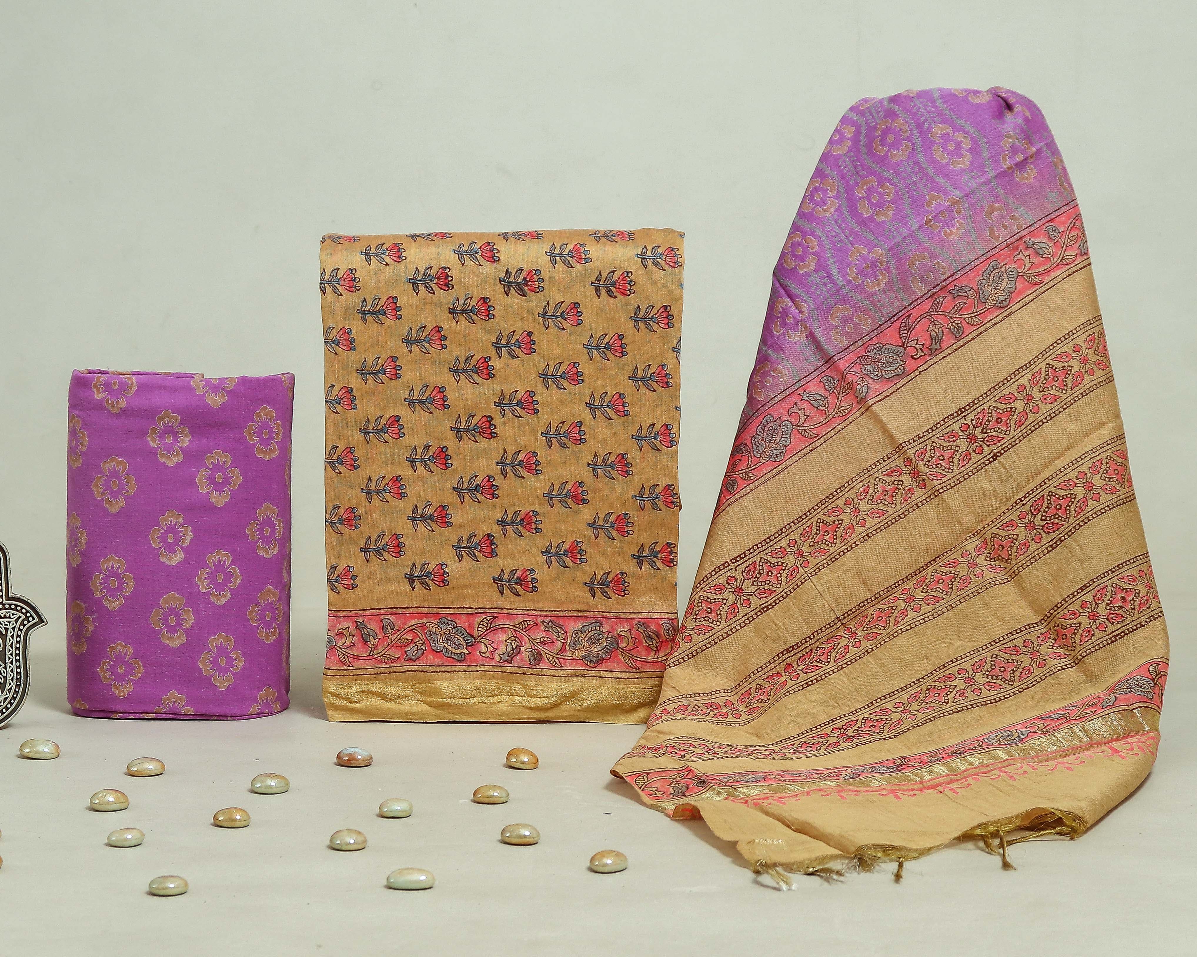 Shop block printed chanderi silk suits online shopping (CHA232)