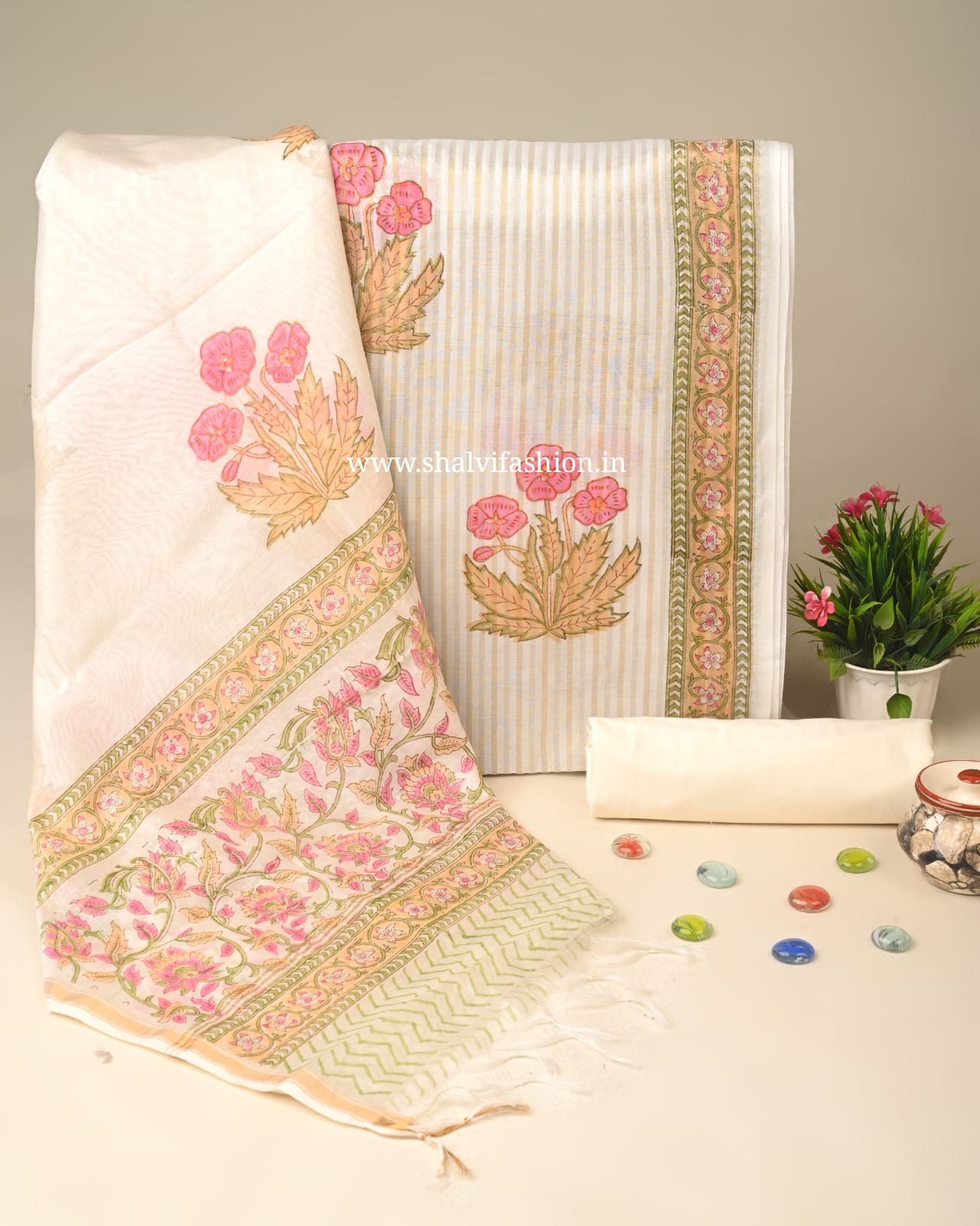 Shop block printed chanderi silk suits online (CHA246)