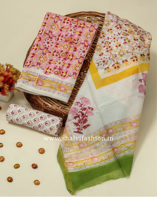 Shop block printed chanderi silk suits in jaipur (CHA247)
