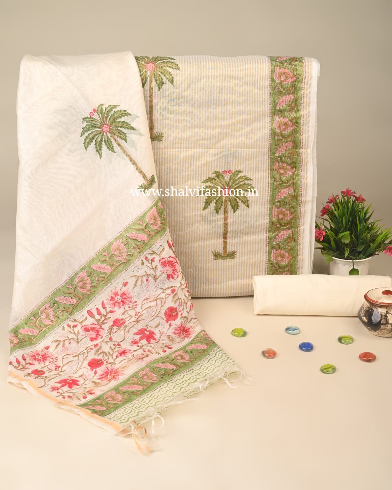 Shop hand block print mul chanderi suits in jaipur (CHA250)