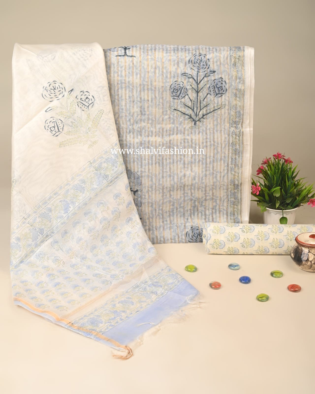 Shop sanganeri print mul chanderi suits (CHA251)