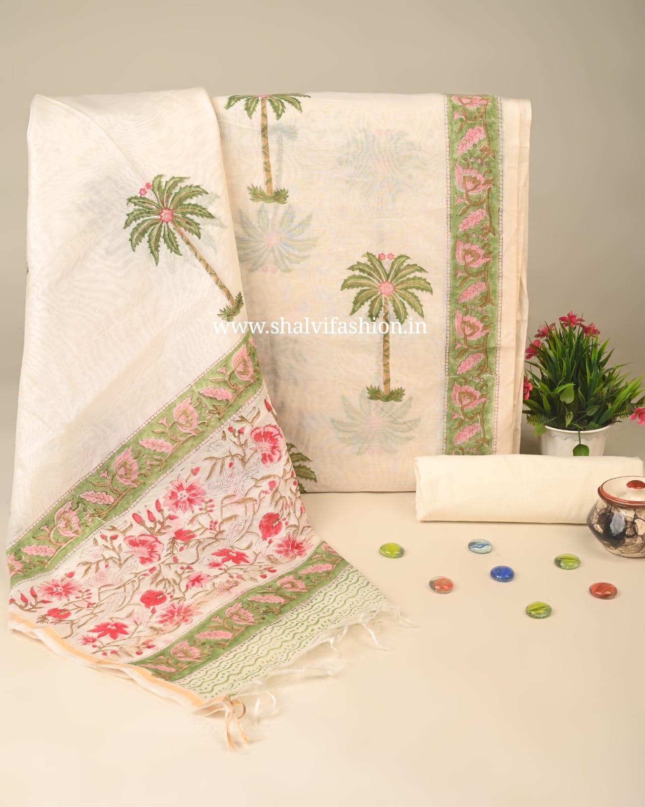 Shop unstitched block printed chanderi suits (CHA255)