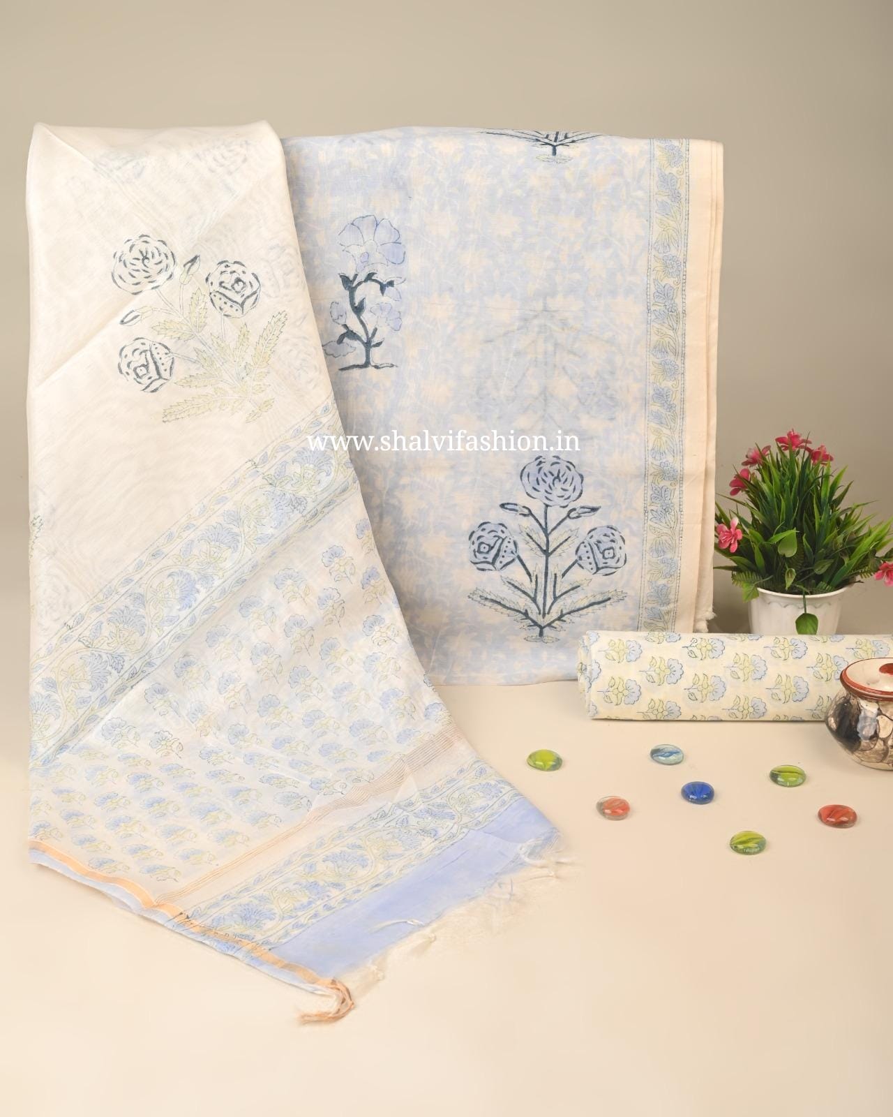 Shop sanganeri printed chanderi silk suits online (CHA256)
