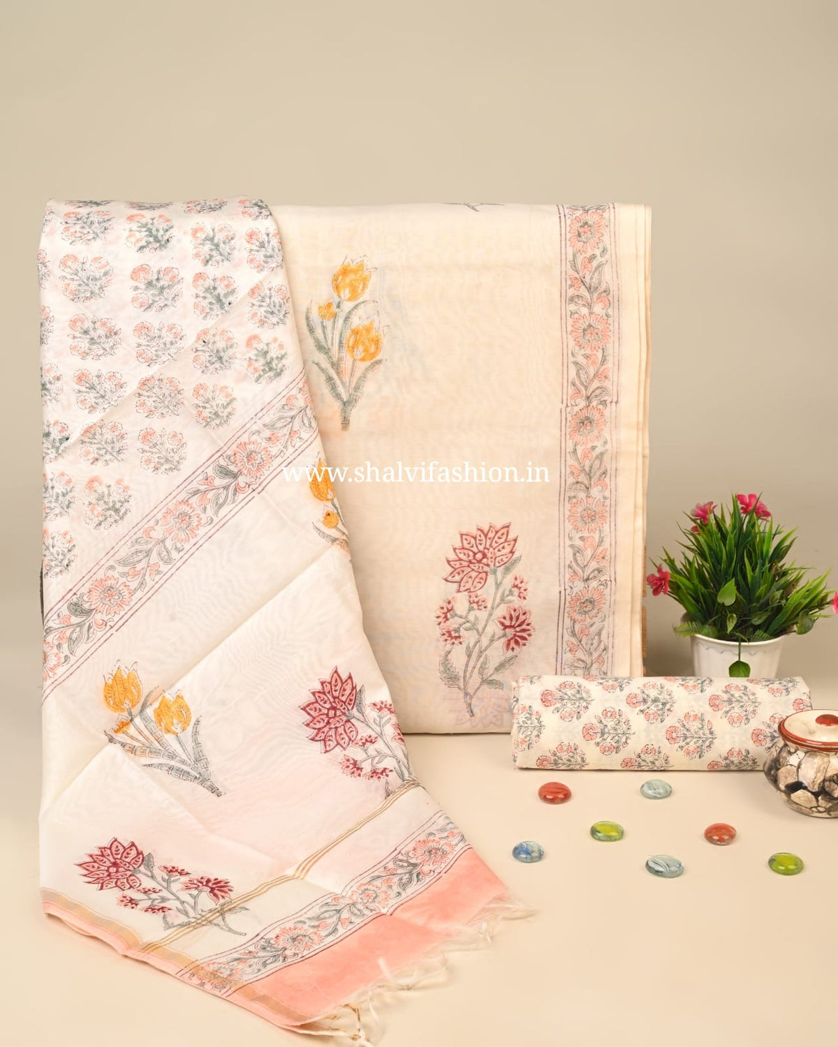 Shop sanganeri print chanderi silk suits online shopping(CHA263)