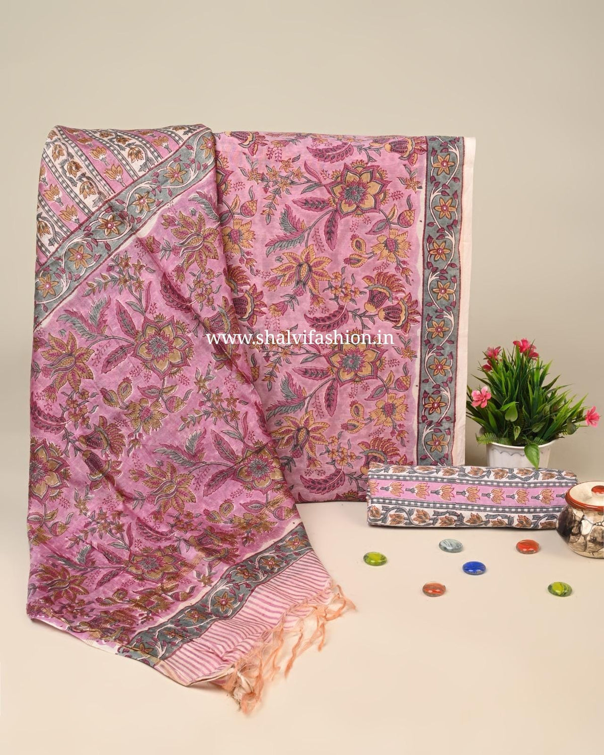 Shop unstitched block printed chanderi silk suits (CHA289)