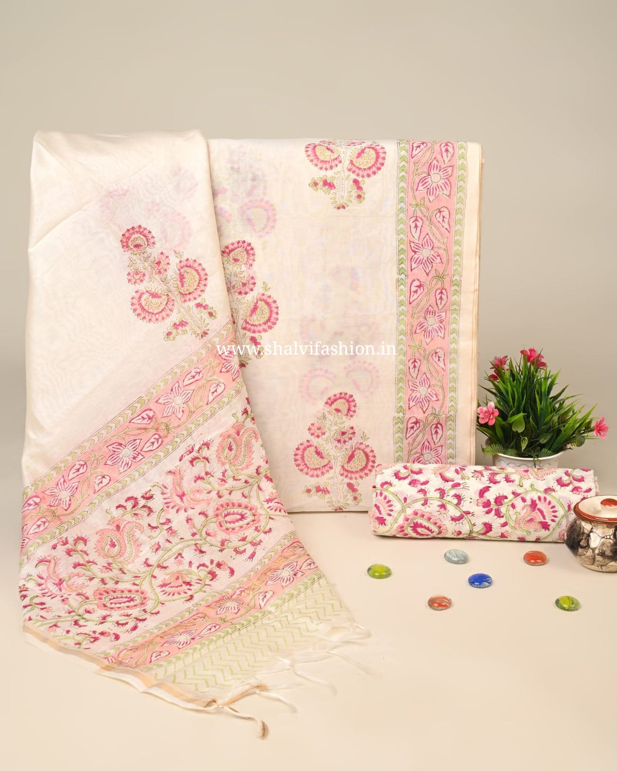 Shop hand block print chanderi silk suits (CHA290)