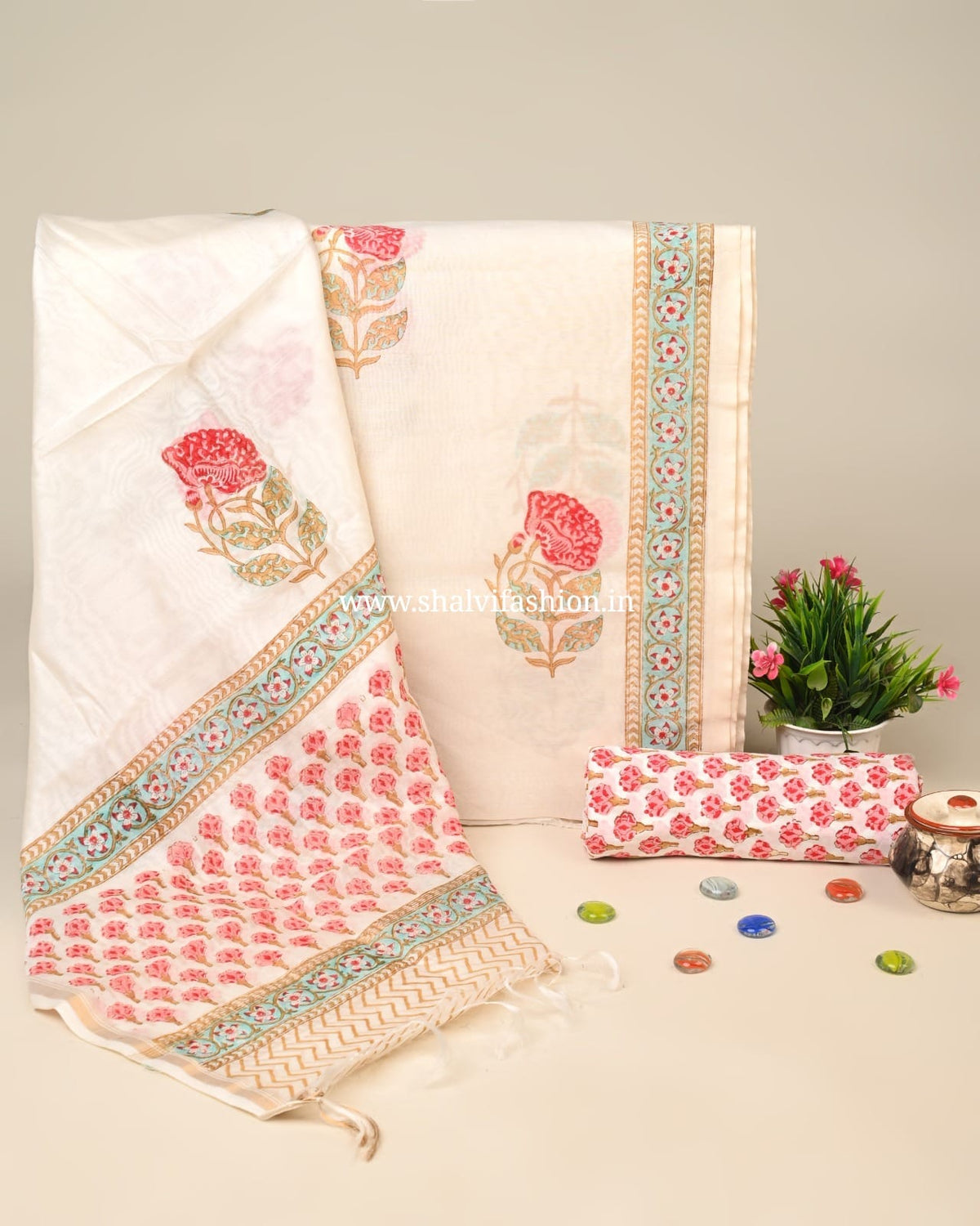 Shop jaipuri print chanderi silk suits online (CHA291)