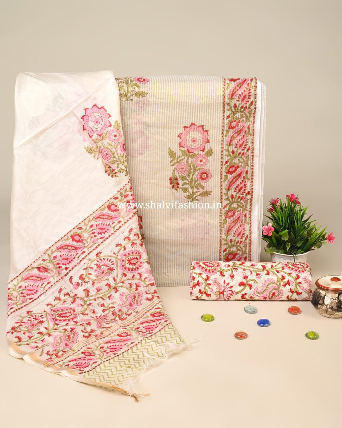 Shop block printed mul chanderi suits online shopping (CHA299)