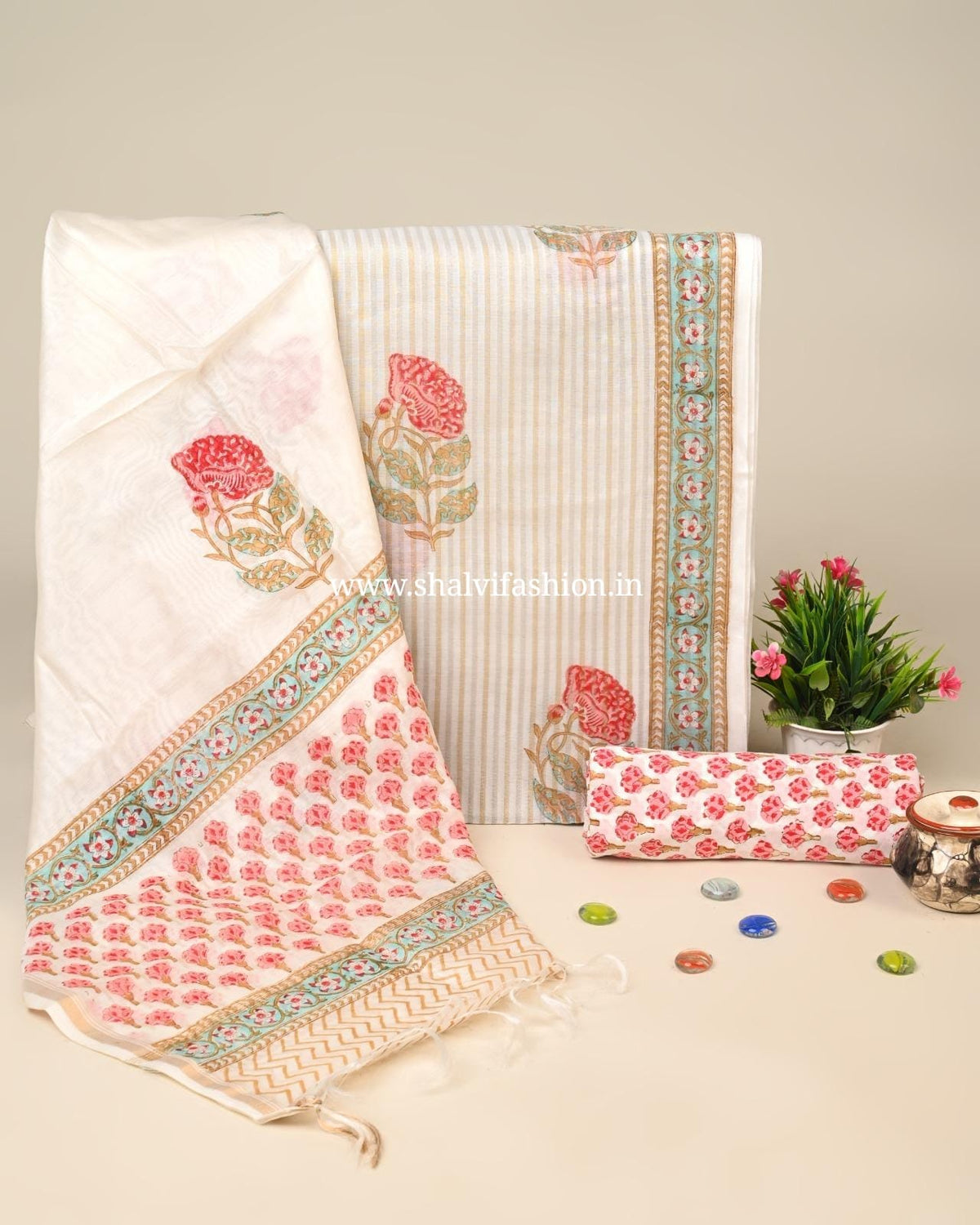 Shop hand block print mul chanderi suits (CHA302)