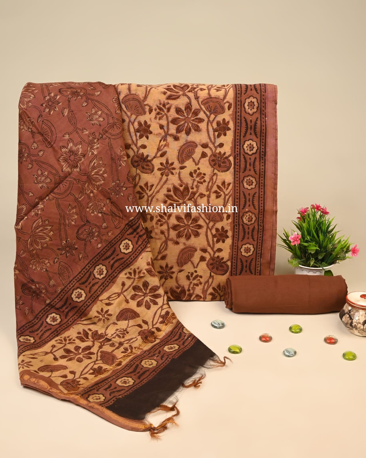 Shop ajrak block print chanderi silk suits in jaipur (CHA32)