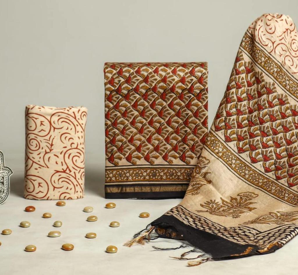 Shop block printed chanderi silk suits (CHA328)