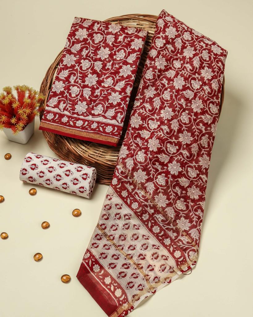 Shop block print chanderi silk suits online (CHA334)