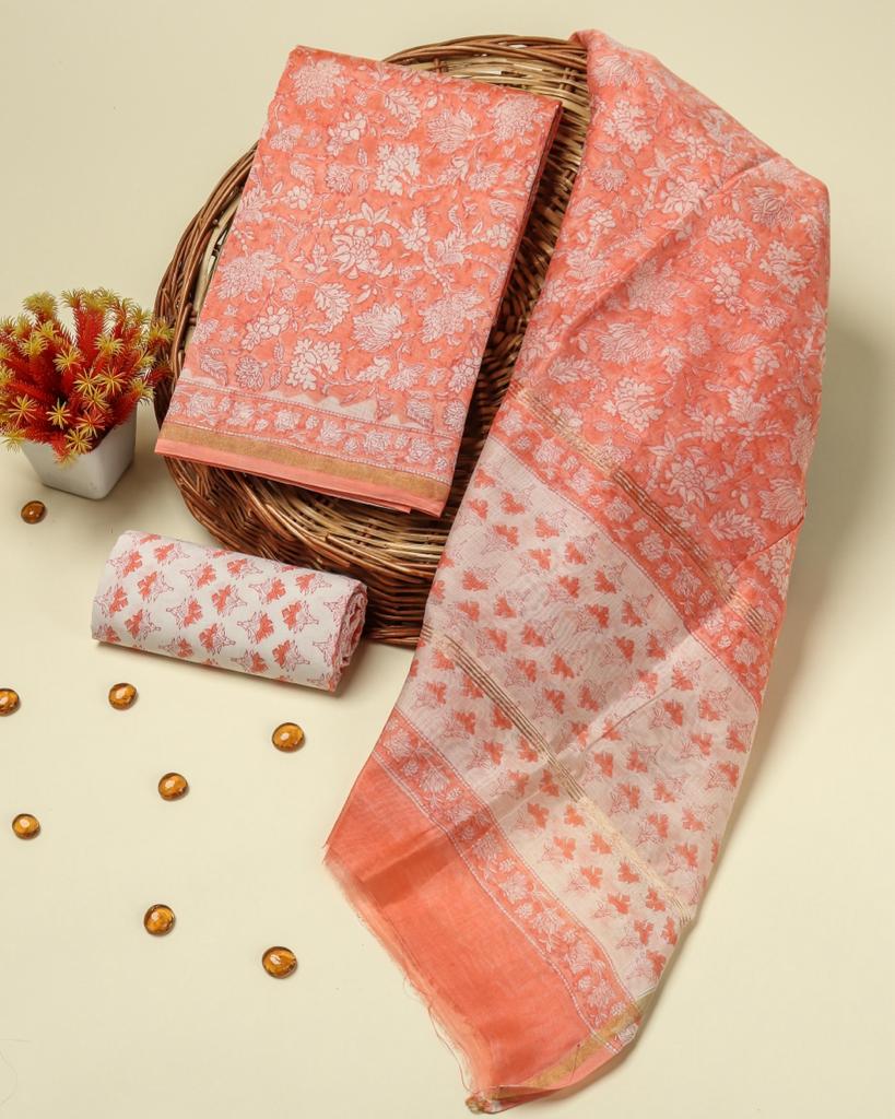 Shop hand block print chanderi silk suits in jaipur (CHA338)