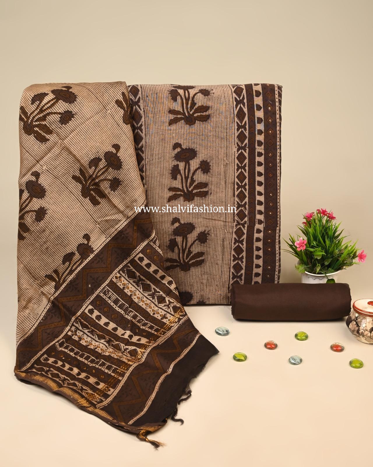 Shop ajrak printed chanderi silk suits online shopping (CHA34)