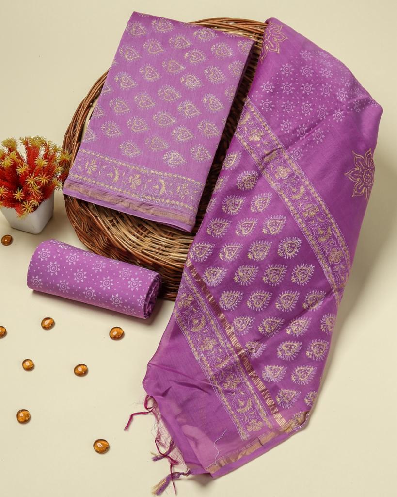 Shop hand block printed chanderi silk dress material online (CHA348)