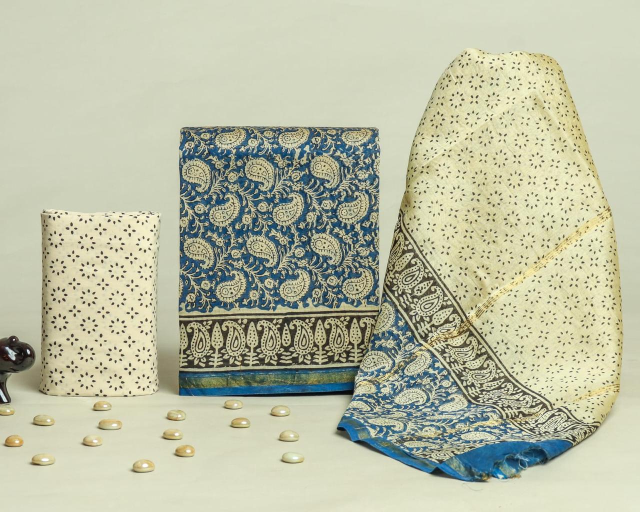 Shop block printed chanderi silk suits online shopping (CHA35)