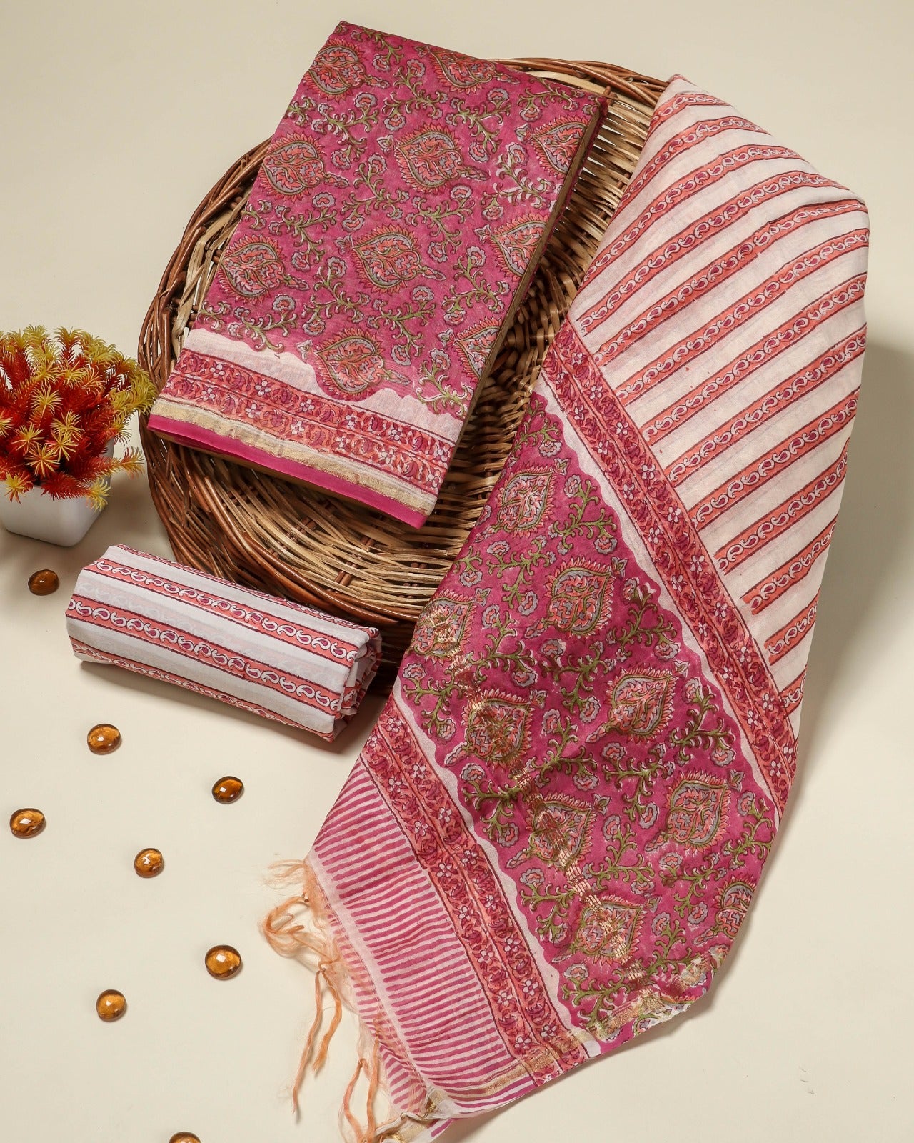 Shop hand block print chanderi silk suits in jaipur (CHA35)