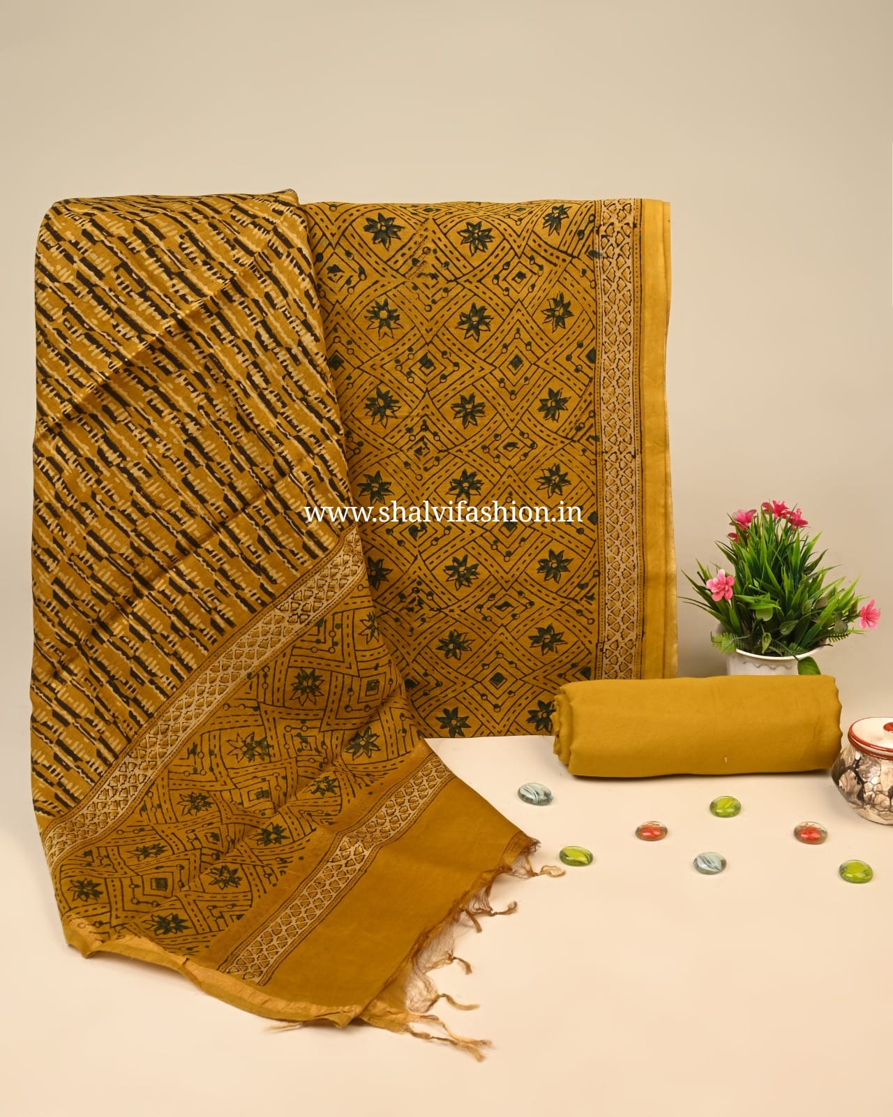 Shop ajrak printed chanderi silk suits in jaipur (CHA36)